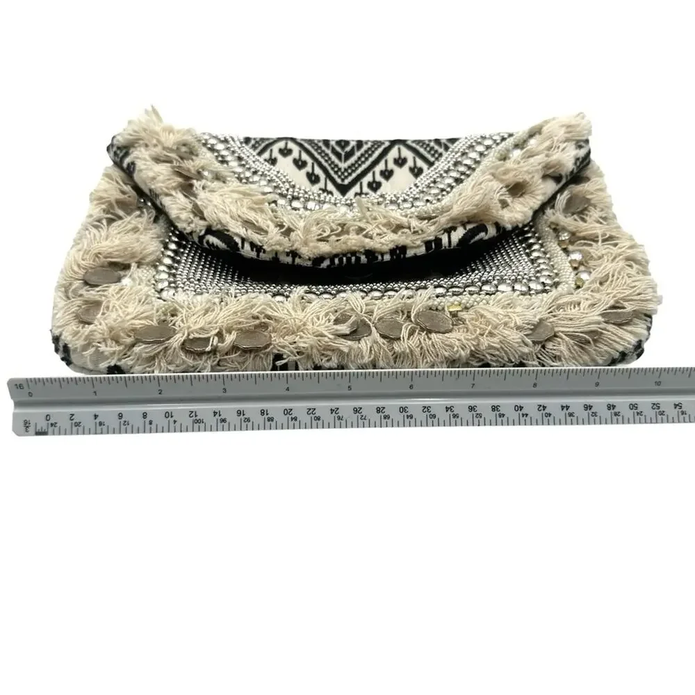 Boho women’s chunky rustic Beige and Black Clutch